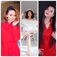 Сүрөткө бир позада көп түшкөн ырчы кыздар. Айымжан камераны көргөндө кол жаңсай берсе, Асел Кадырбекова башын кармап сүрөткө түшүүнү адатка айланткан