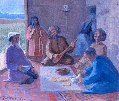 Гапар Айтиев. "Колхозчулардын эс алуусу". Май боёк. 1936.