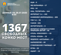 28-июлга карата COVID-19 жана пневмония менен жабыркагандар үчүн Бишкектеги медициналык жайлардагы бош орундардын тизмеси